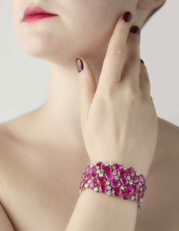 Ruby, pink sapphire and diamond white gold band br… - Foto 3