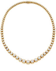 Round diamond and yellow gold graduated necklace, …