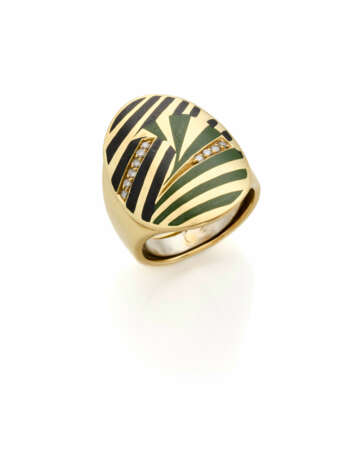 Green and black champlevé enamel, diamond and yell… - photo 1