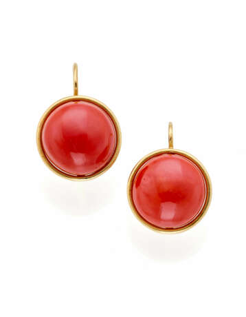 Red coral bead and yellow gold earrings, mm 17.00 … - Foto 1