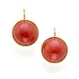 Red coral bead and yellow gold earrings, mm 17.00 … - Foto 1