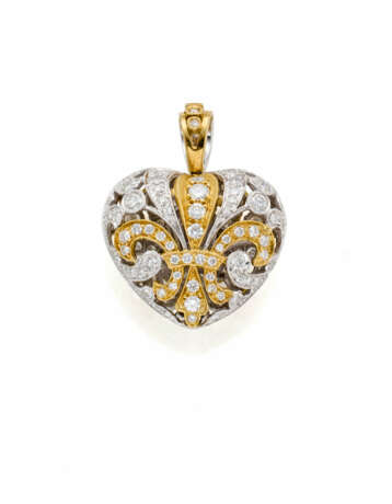 Diamond, yellow gold and platinum heart shaped ope… - Foto 1