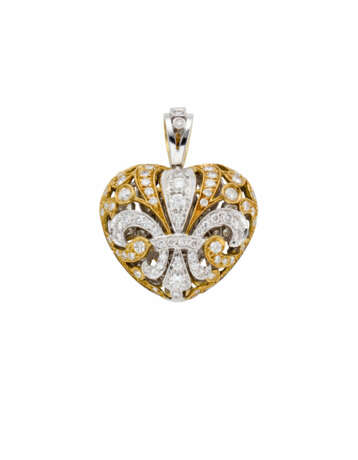 Diamond, yellow gold and platinum heart shaped ope… - photo 2