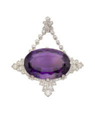 Oval amethyst, diamond and platinum pendant, g 21.…