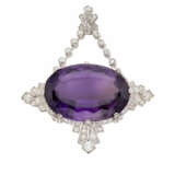 Oval amethyst, diamond and platinum pendant, g 21.… - photo 1