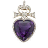 Heart shaped amethyst and old mine diamond yellow … - photo 1