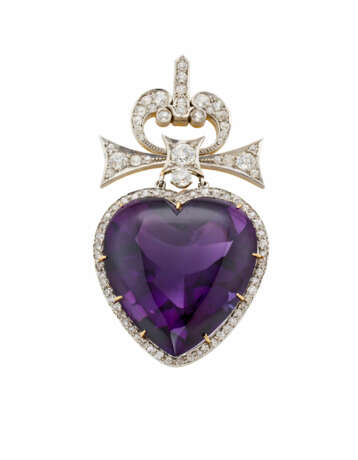 Heart shaped amethyst and old mine diamond yellow … - photo 1