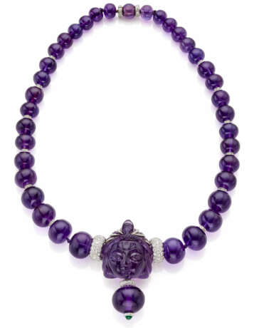 Amethyst graduated bead necklace accented with dia… - photo 1