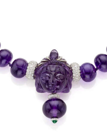 Amethyst graduated bead necklace accented with dia… - photo 2