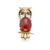 Cabchon carneliean and yellow 9K gold owl shaped b… - фото 1