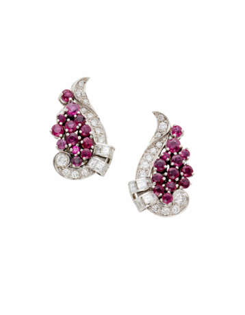 Diamond and ruby white gold earrings, diamonds in … - Foto 1