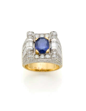 Oval ct. 3.50 circa sapphire and diamond bi-colour… - photo 1