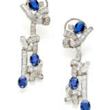 Diamond and sapphire white gold pendant earrings, … - фото 1