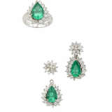 Diamond, pear shaped emerald and white gold jewell… - фото 2