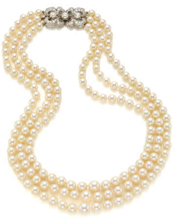 Three strand graduated pearl necklace accented wit… - photo 1