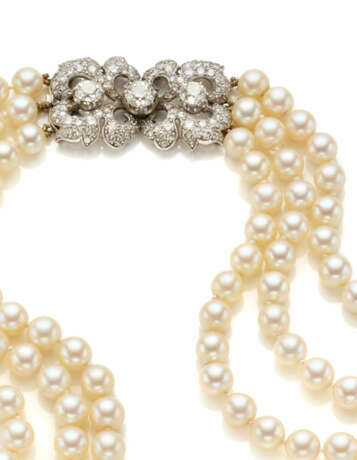 Three strand graduated pearl necklace accented wit… - photo 2