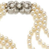 Three strand graduated pearl necklace accented wit… - photo 2