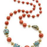 Yellow gold and orange coral graduated bead neckla… - фото 1