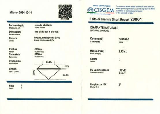 Round ct. 2.73 diamond. | | Appended diamond rep… - фото 2