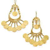 Yellow gold pendant earrings with coins, g 42.44 c… - photo 1