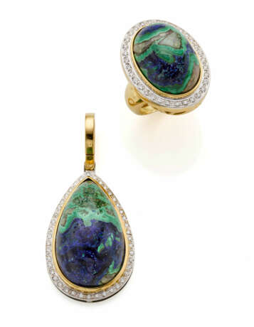 Diamond and azurite in malachite bi-coloured gold … - фото 1