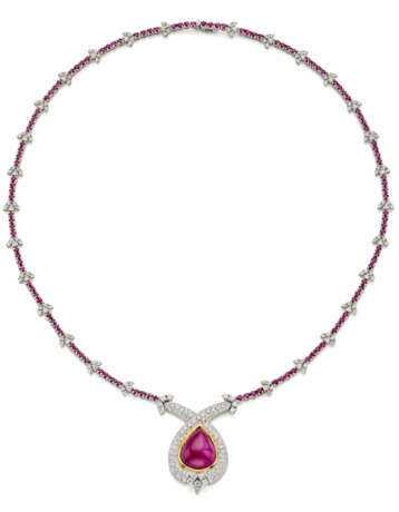 Diamond, ruby and white gold necklace accented wit… - Foto 1