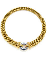 Yellow gold tapered chain necklace with rhodium-pl…