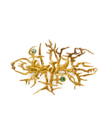 Emerald and yellow gold abstract shaped brooch, g … - Foto 1