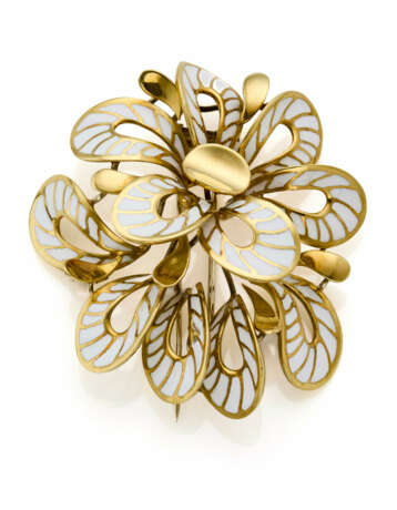 LUNATI | White enamel and yellow gold flower shape… - Foto 1