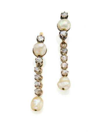 Irregular pearl, rose cut diamond, 9K gold and sil… - photo 1