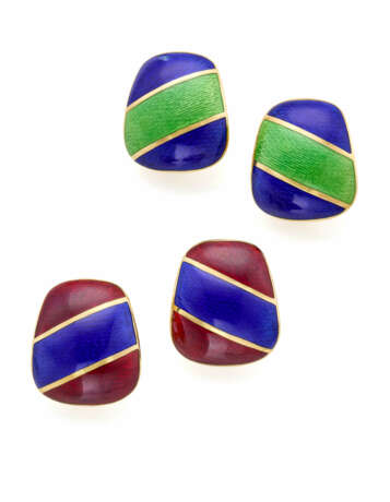 Green, blue and red guilloché enamel and yellow go… - photo 1