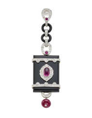 Diamond, onyx, pink tourmaline and ruby white gold…