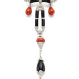 Diamond, onyx and coral white gold brooch/pendant,… - Foto 1