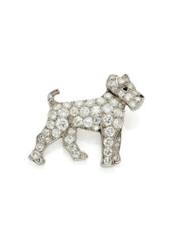 Diamond, platinum and white gold terrier shaped br… - фото 1