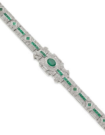 Emerald and diamond white gold modular bracelet, o… - photo 1