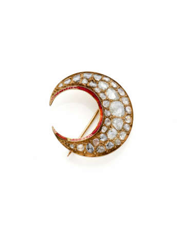 Rose cut diamond and yellow gold crescent moon sha… - Foto 1