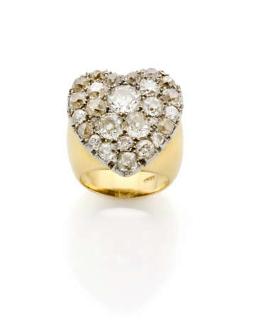 Old mine diamond and bi-coloured gold heart shaped… - Foto 1