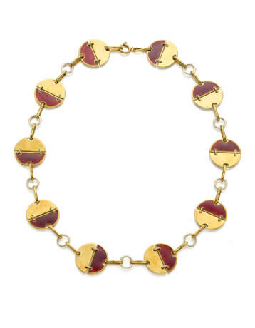 Blue and red enamel bi-coloured gold modular neckl… - photo 2