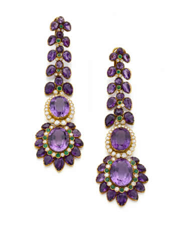 Diamond, amethyst, emerald and yellow 9K gold pend… - photo 1