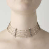 Five strand pearl, yellow gold and silver choker a… - photo 2