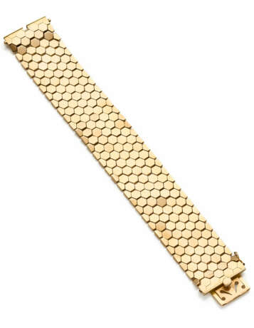 Yellow gold flat "honeycomb" link bracelet, g 68.8… - photo 1