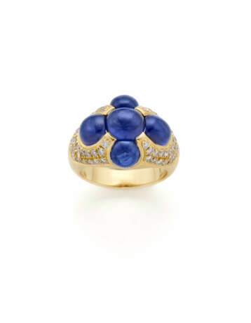 Cabochon sapphire and diamond yellow gold ring, sa… - photo 1