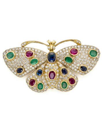 Diamond, ruby, emerald and yellow gold butterfly s… - photo 1