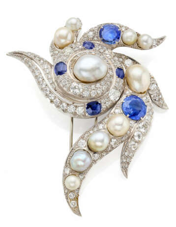 Diamond, sapphire, irregular pearl and white gold … - photo 1