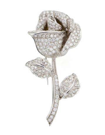 Diamond and white gold rose shaped brooch, diamond… - photo 1