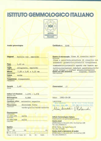 Octagonal ct. 1.43 emerald. | | Appended gemmolog… - photo 2