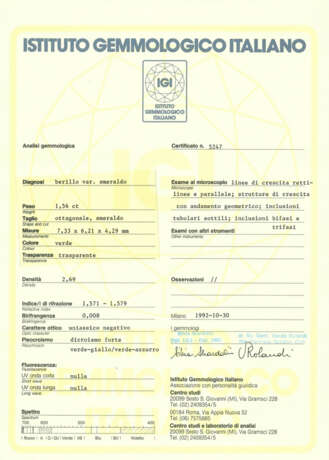 Octagonal ct. 1.56 emerald. | | Appended gemmolog… - photo 2