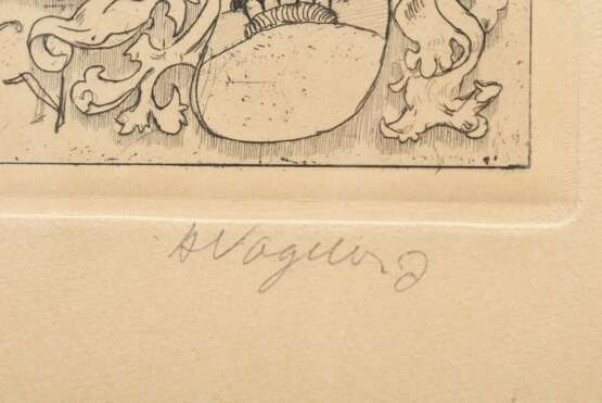 Vogeler, Heinrich (1872-1942) "Die Hexe I" 1895, Radierung, u.r. sign., i.d. Platte sign., u.l. bez., Druck O. Felsing, u. am Blattrand bez./Besitzerangabe, PM 22,6x16cm, BM 45,5x31,7cm (m.R. 50x35cm), vergilbt… - фото 3