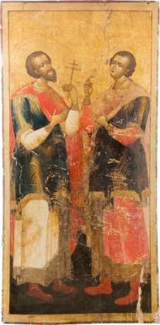 A MONUMENTAL ICON SHOWING STS. FLORUS AND LAURUS FROM A CHURCH ICONOSTASIS - фото 1