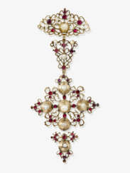 A brooch with garnets and pearls. Probably Spain, 1st half of the 18th century